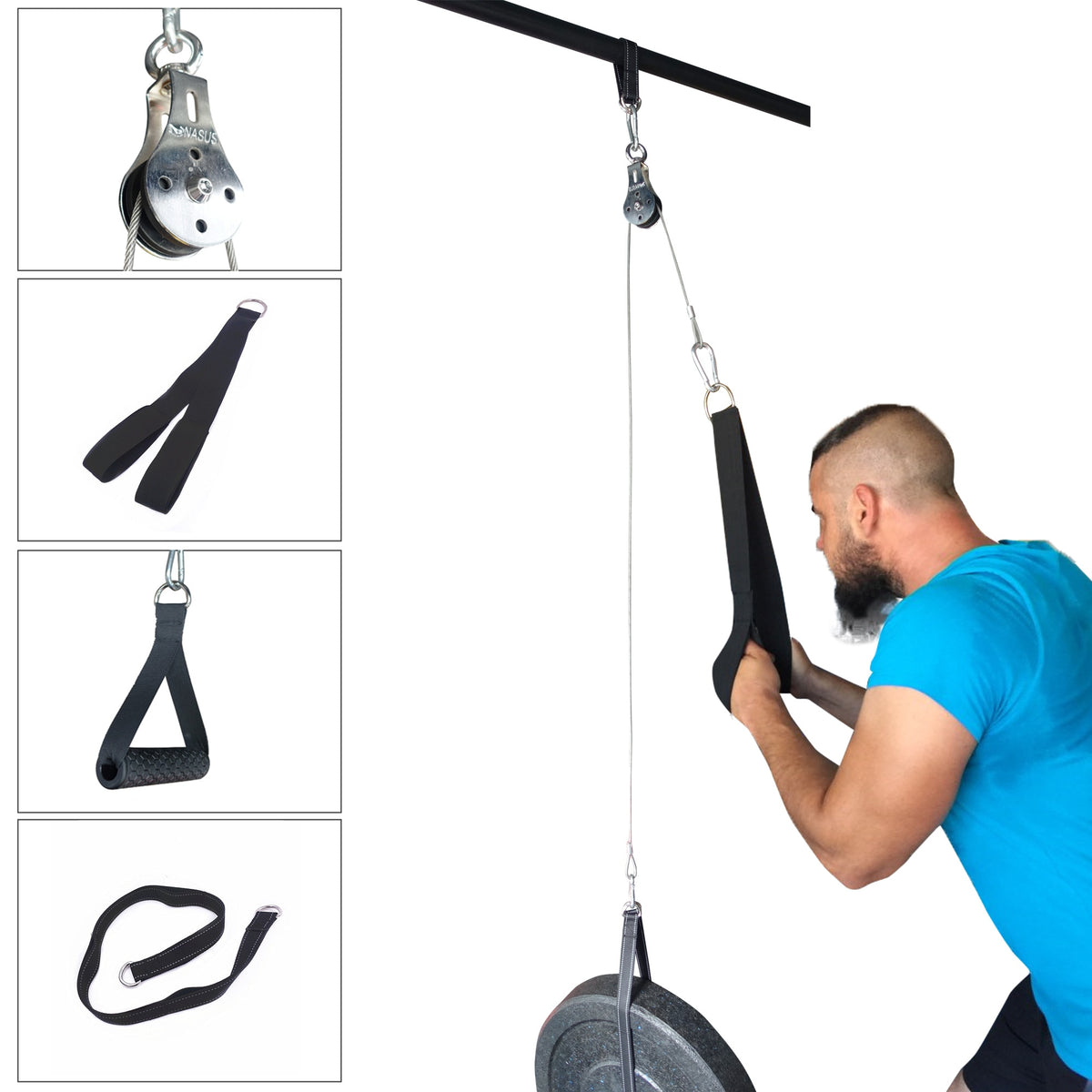 Fitness DIY Pulley Cable Machine Attachment System Arm Biceps Triceps Blaster Hand Strength