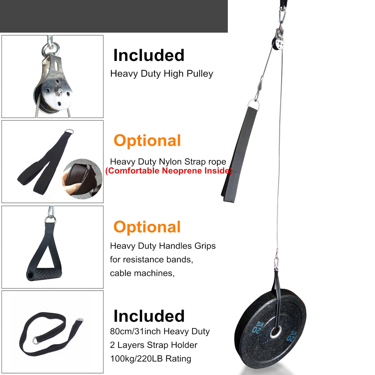 Fitness DIY Pulley Cable Machine Attachment System Arm Biceps Triceps Blaster Hand Strength