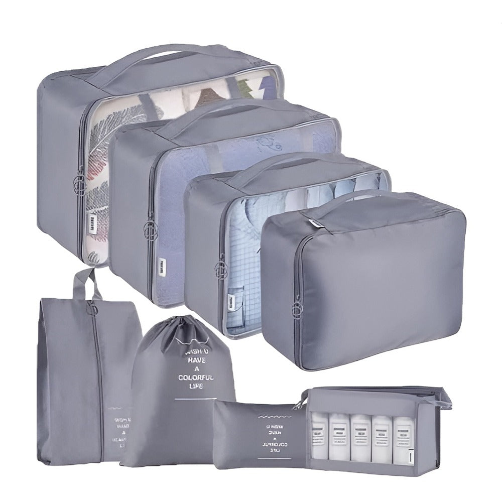 8-Piece Travel Luggage Organizer Set – Packing Cubes for Suitcase (Grey)