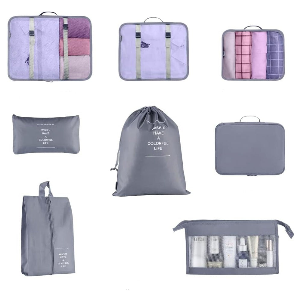 8-Piece Travel Luggage Organizer Set – Packing Cubes for Suitcase (Grey)